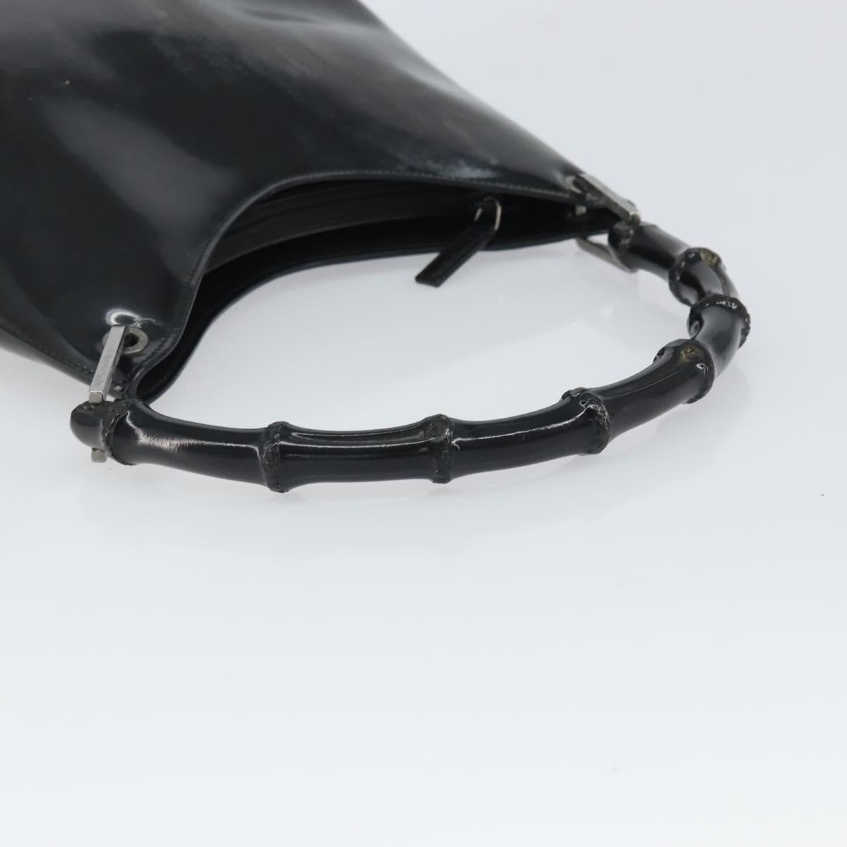 GUCCI Bamboo Hand Bag Patent leather Silver Black 001 1998 3008 Auth bs32983