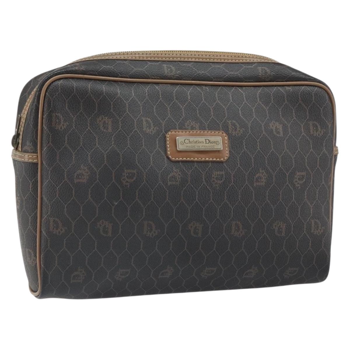 Christian Dior Honeycomb Canvas Clutch Bag PVC Black Auth bs32985