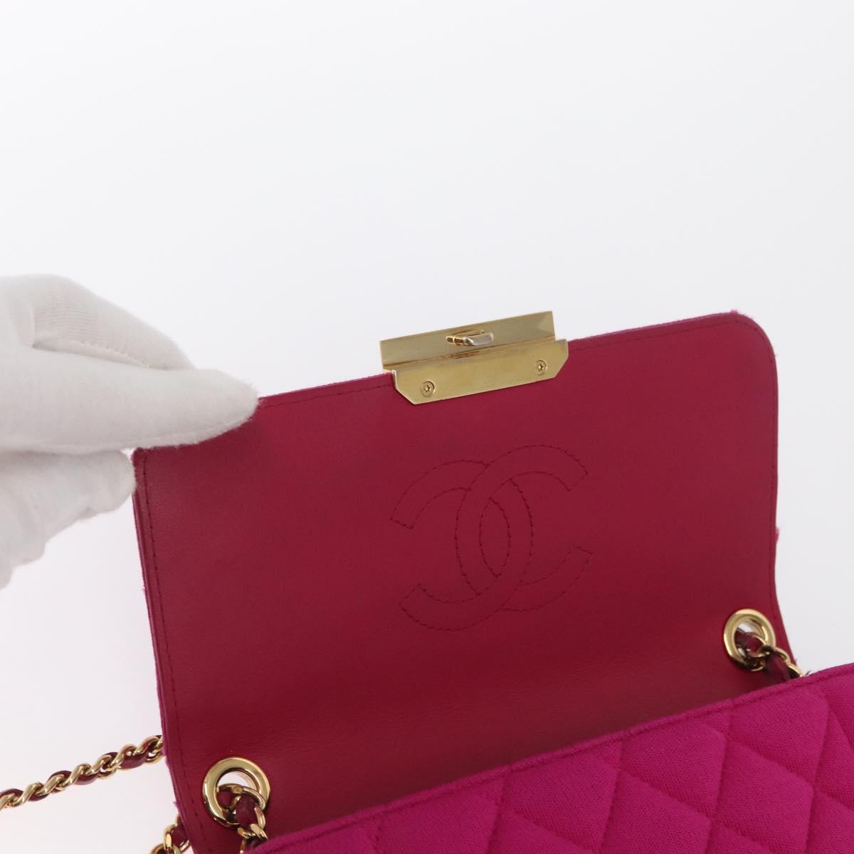 CHANEL Matelasse Chain Shoulder Bag Cotton Pink Gold CC Auth bs32986