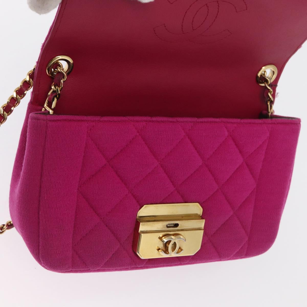 CHANEL Matelasse Chain Shoulder Bag Cotton Pink Gold CC Auth bs32986