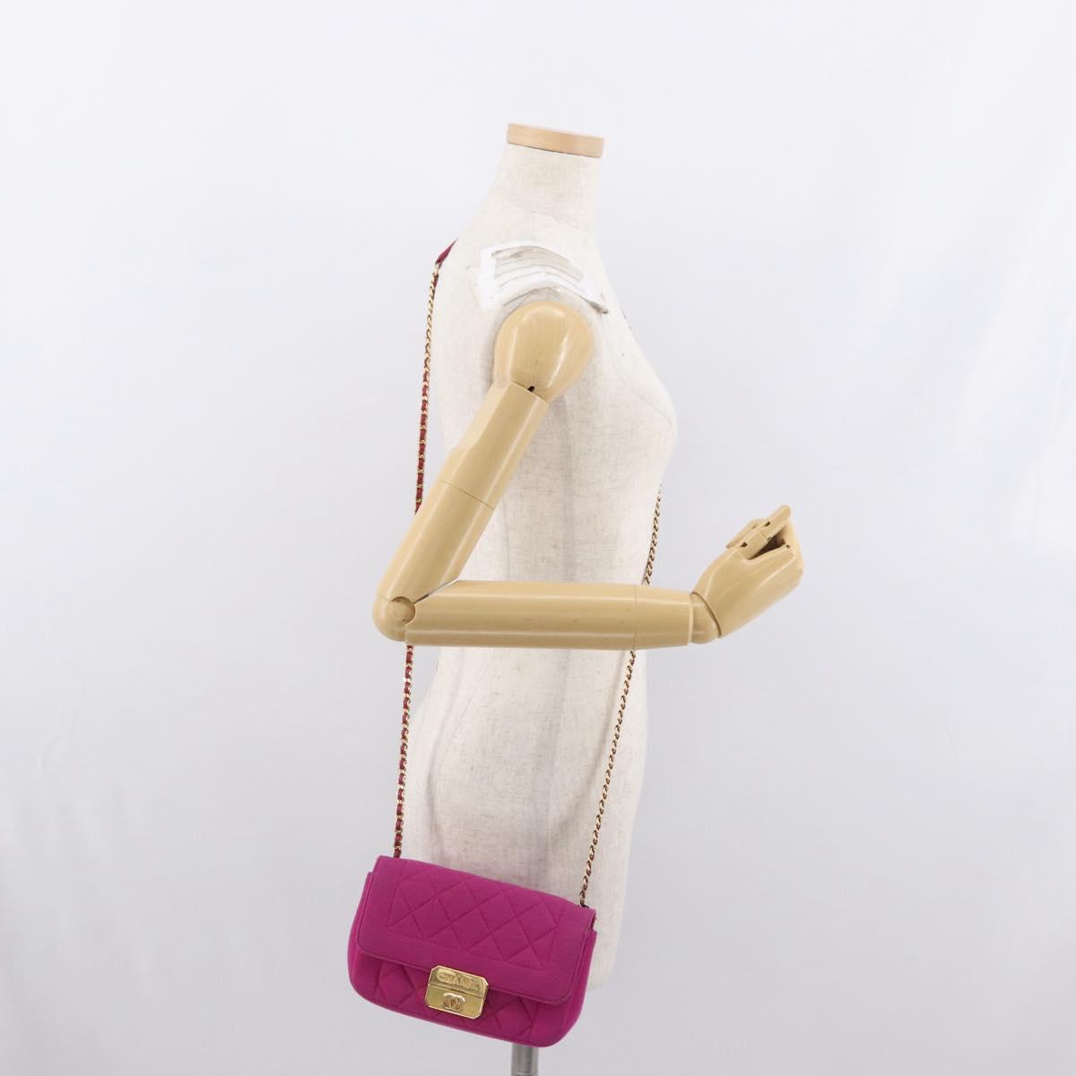 CHANEL Matelasse Chain Shoulder Bag Cotton Pink Gold CC Auth bs32986