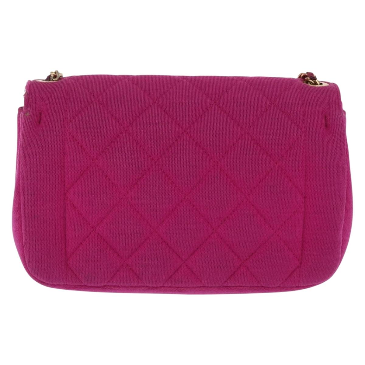 CHANEL Matelasse Chain Shoulder Bag Cotton Pink Gold CC Auth bs32986