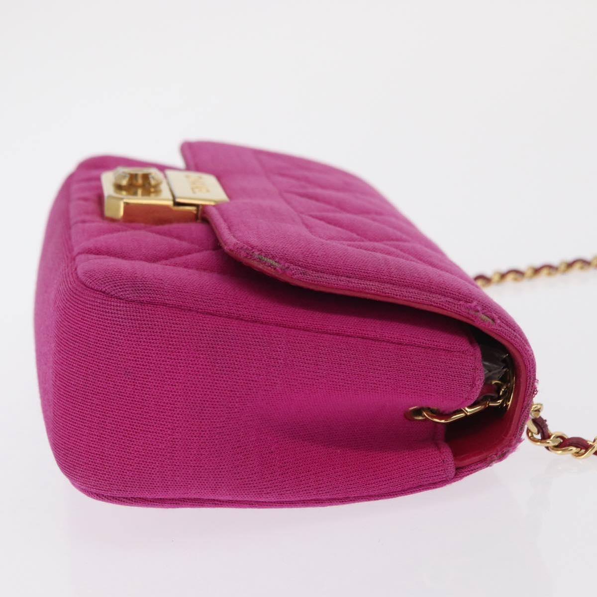 CHANEL Matelasse Chain Shoulder Bag Cotton Pink Gold CC Auth bs32986