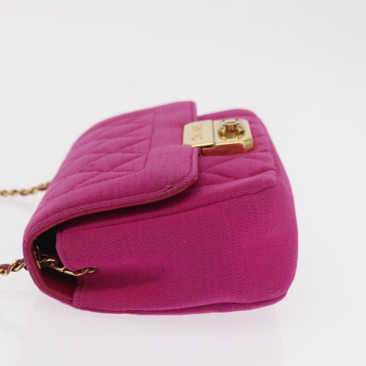 CHANEL Matelasse Chain Shoulder Bag Cotton Pink Gold CC Auth bs32986