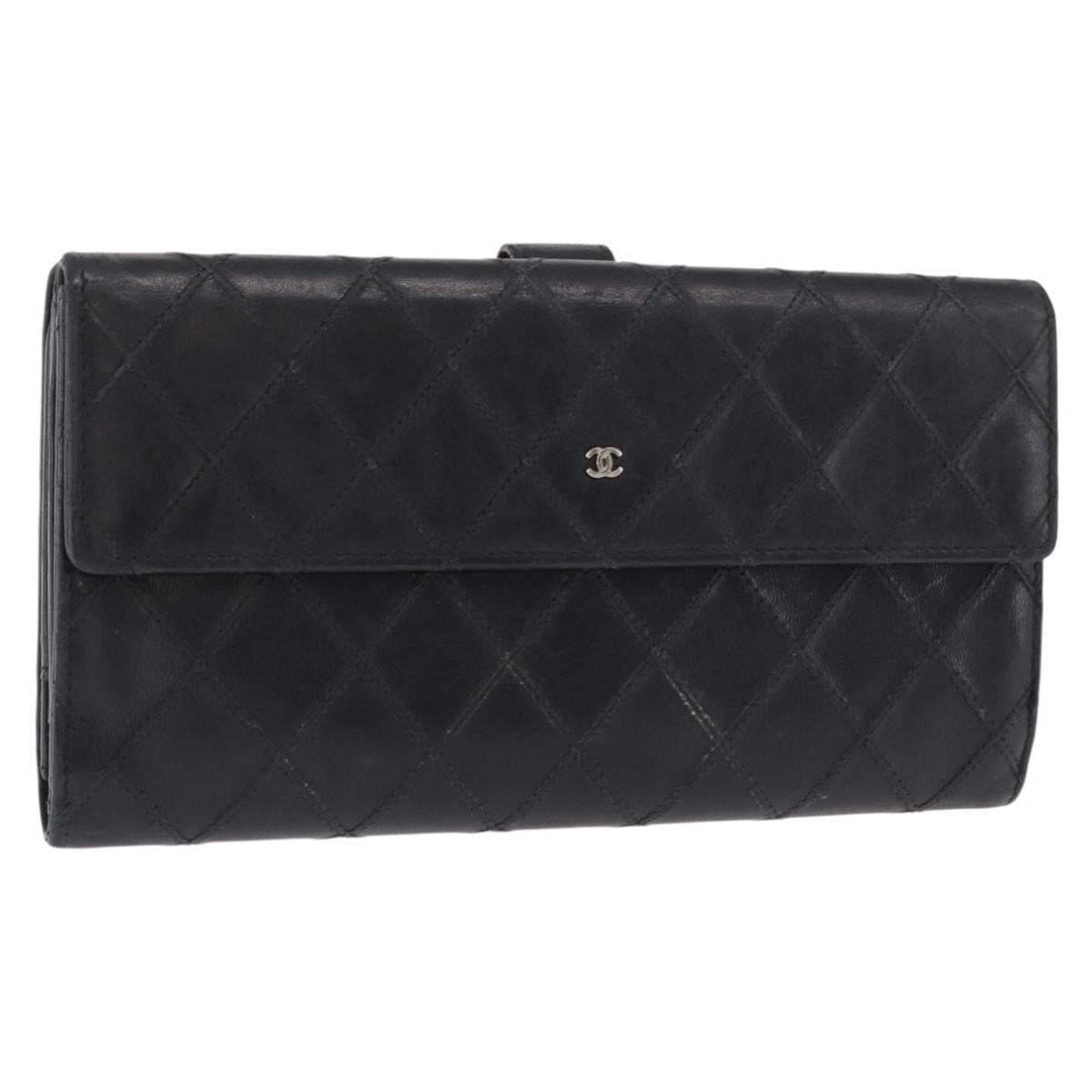 CHANEL Bicolore Long Wallet Leather Black CC Auth bs32988
