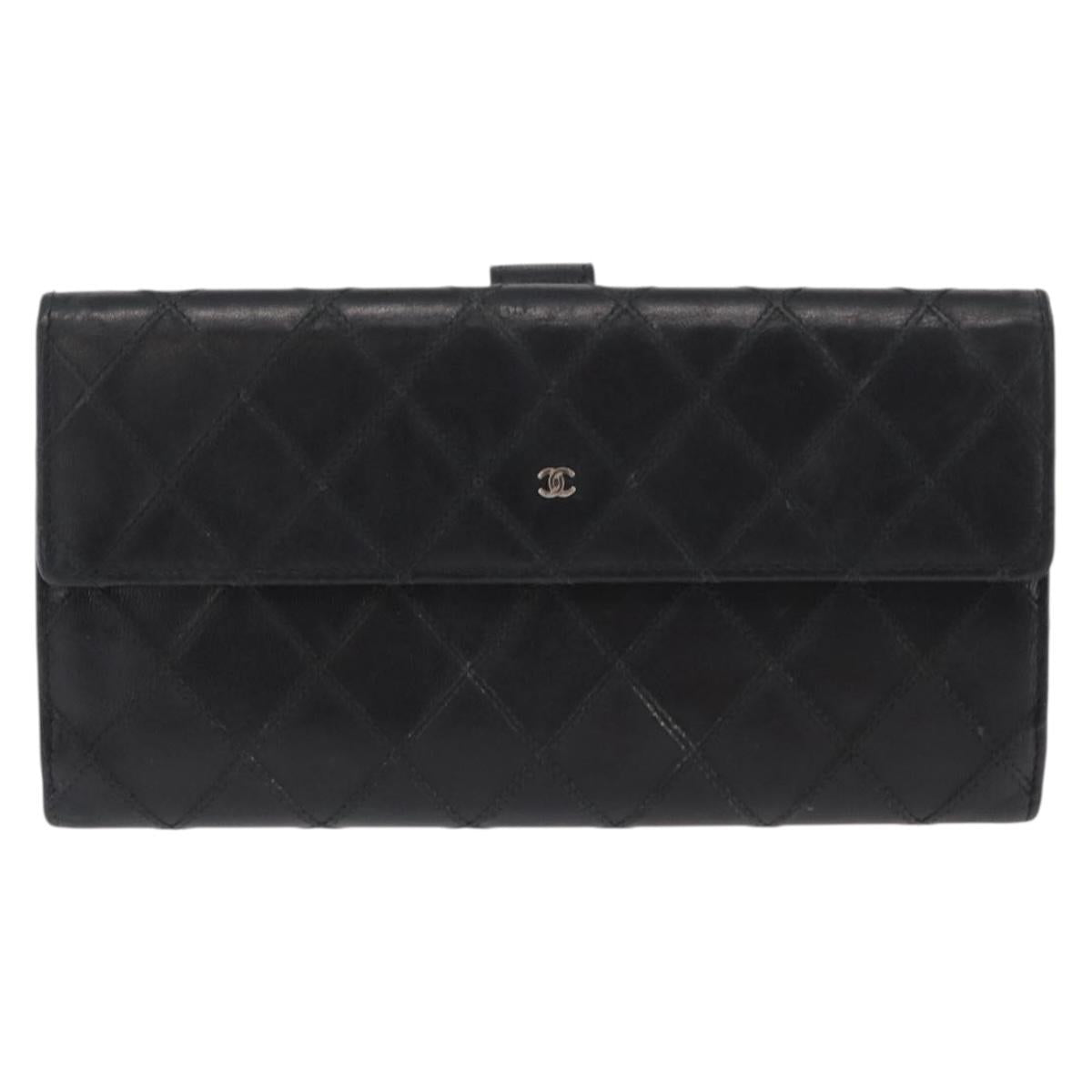CHANEL Bicolore Long Wallet Leather Black CC Auth bs32988