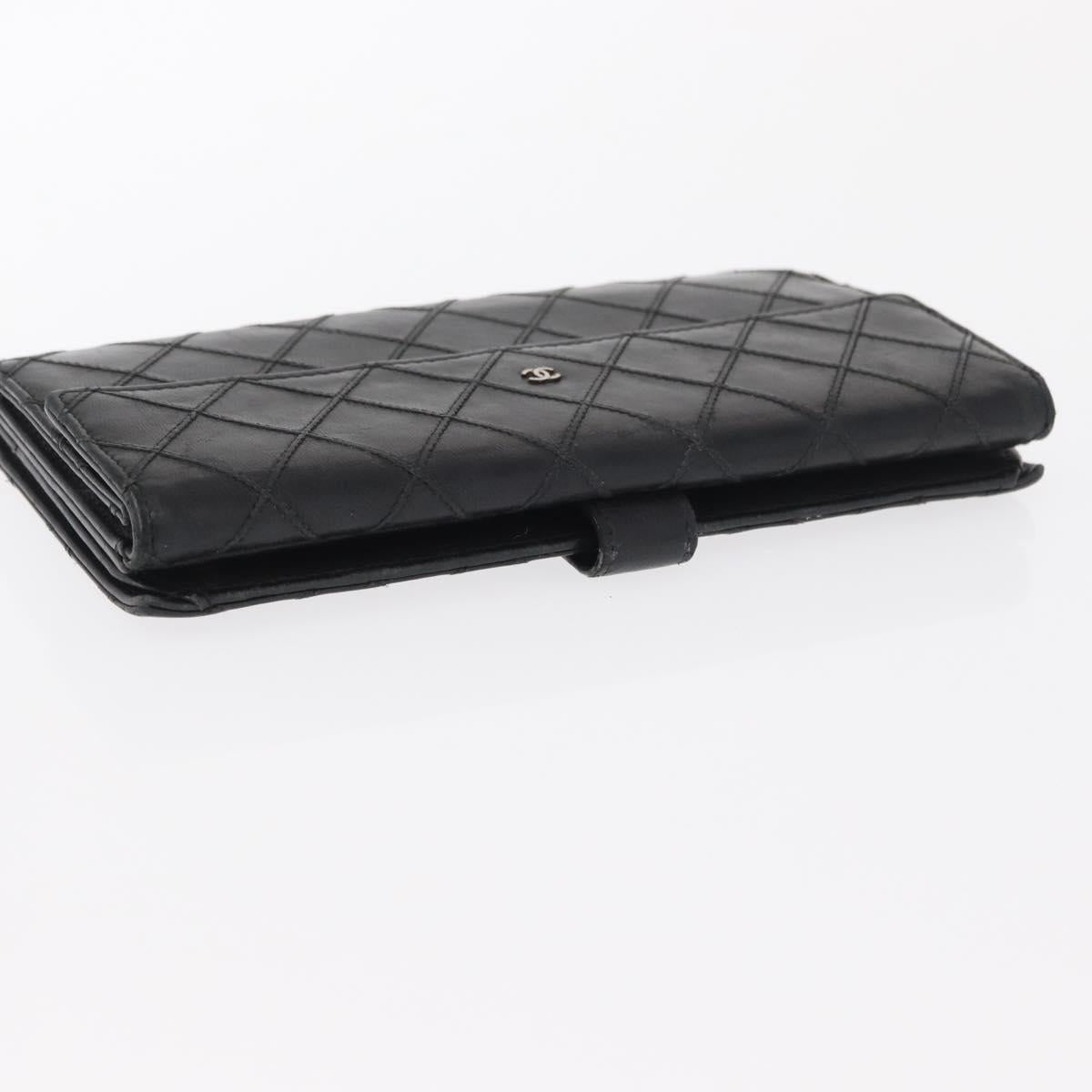 CHANEL Bicolore Long Wallet Leather Black CC Auth bs32988