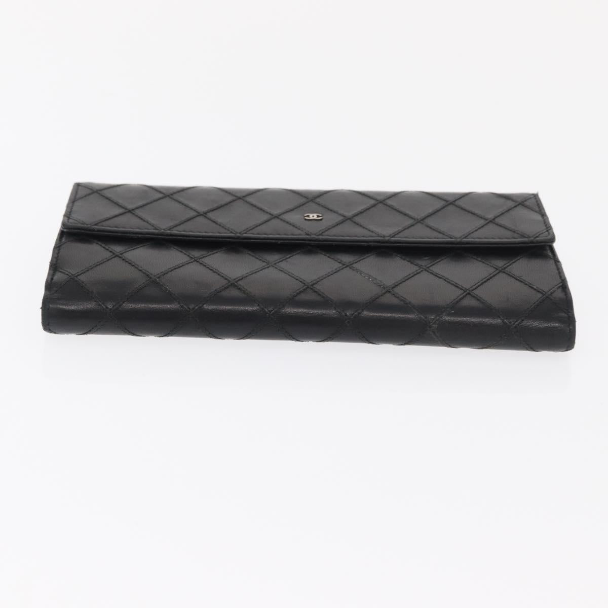 CHANEL Bicolore Long Wallet Leather Black CC Auth bs32988