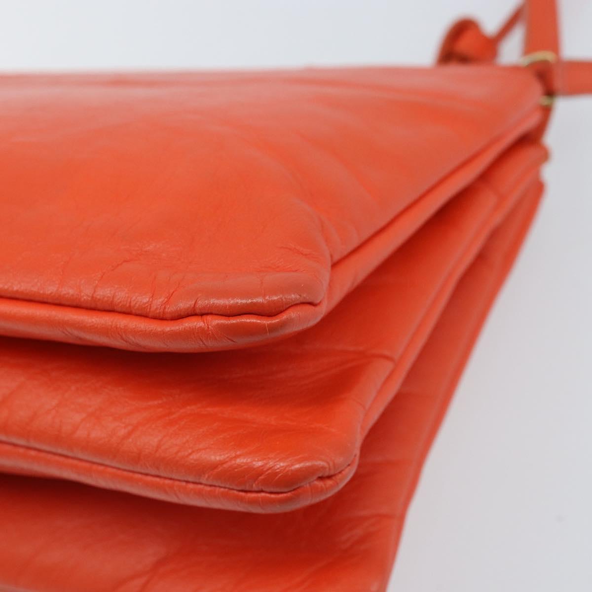 CELINE Shoulder Bag Leather Orange Gold Auth bs32999