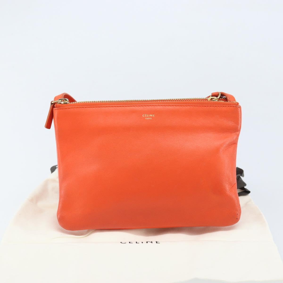 CELINE Shoulder Bag Leather Orange Gold Auth bs32999