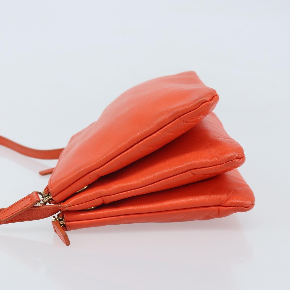 CELINE Shoulder Bag Leather Orange Gold Auth bs32999