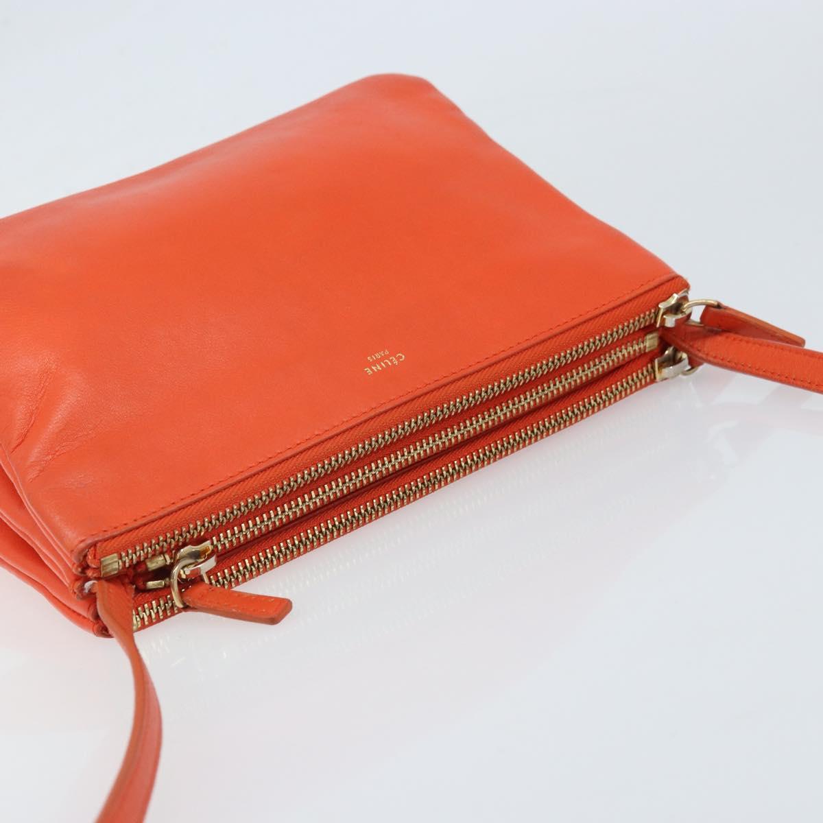CELINE Shoulder Bag Leather Orange Gold Auth bs32999