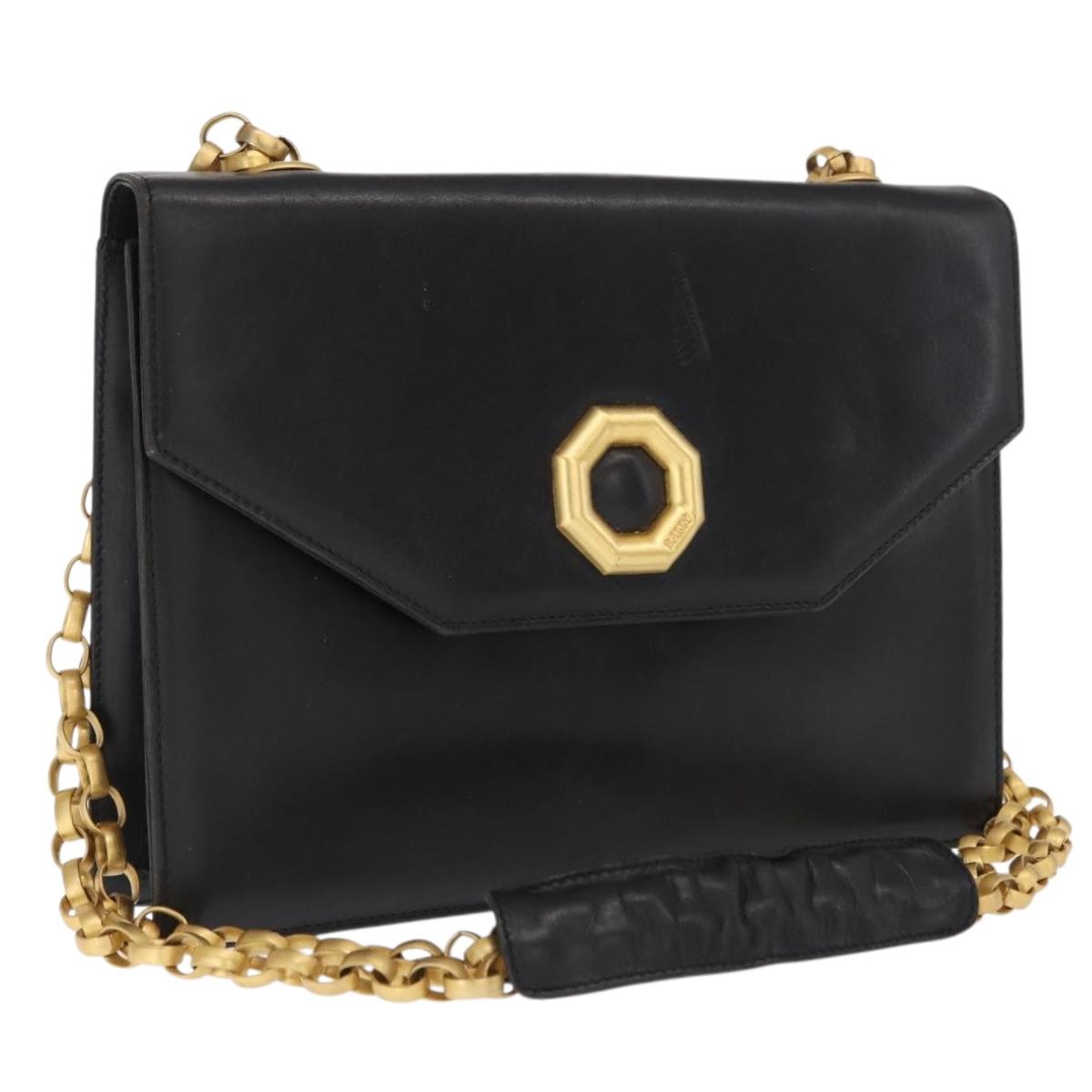 BALLY Shoulder Bag Leather Black Gold Auth bs33000