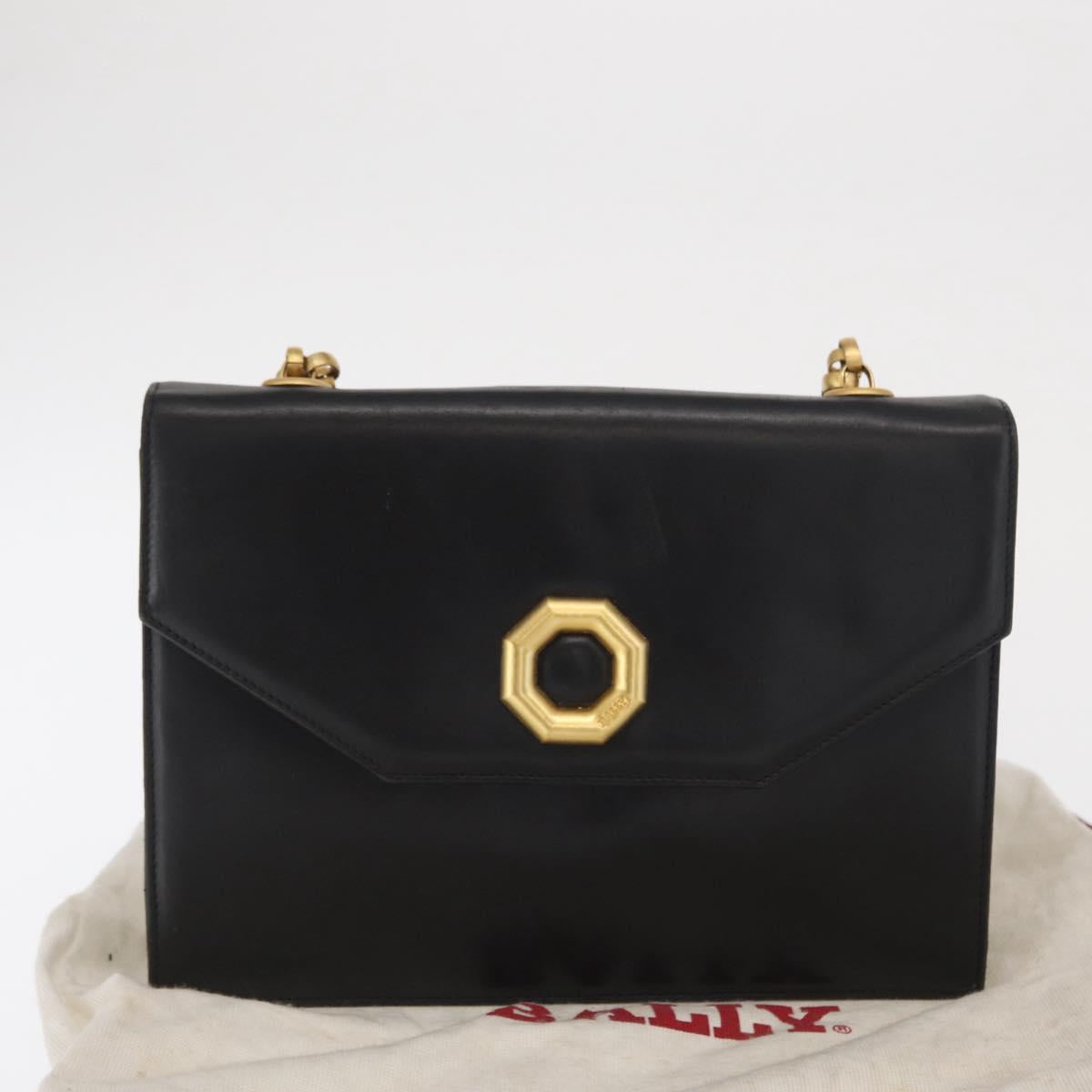 BALLY Shoulder Bag Leather Black Gold Auth bs33000