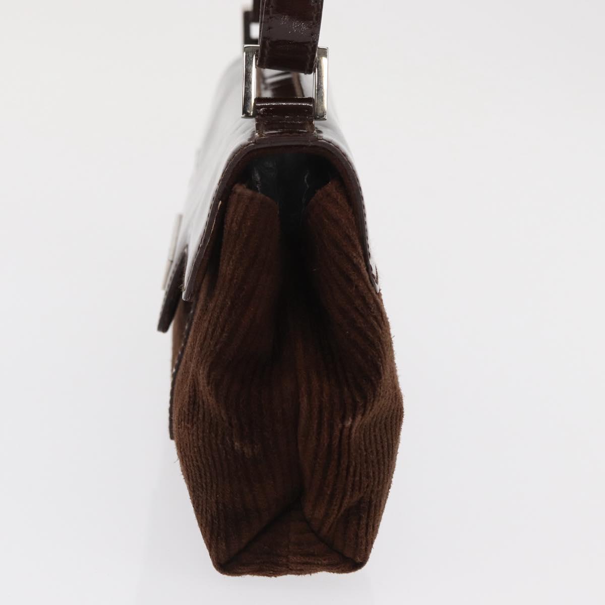 BVLGARI Shoulder Bag Corduroy Brown Silver Auth bs33001