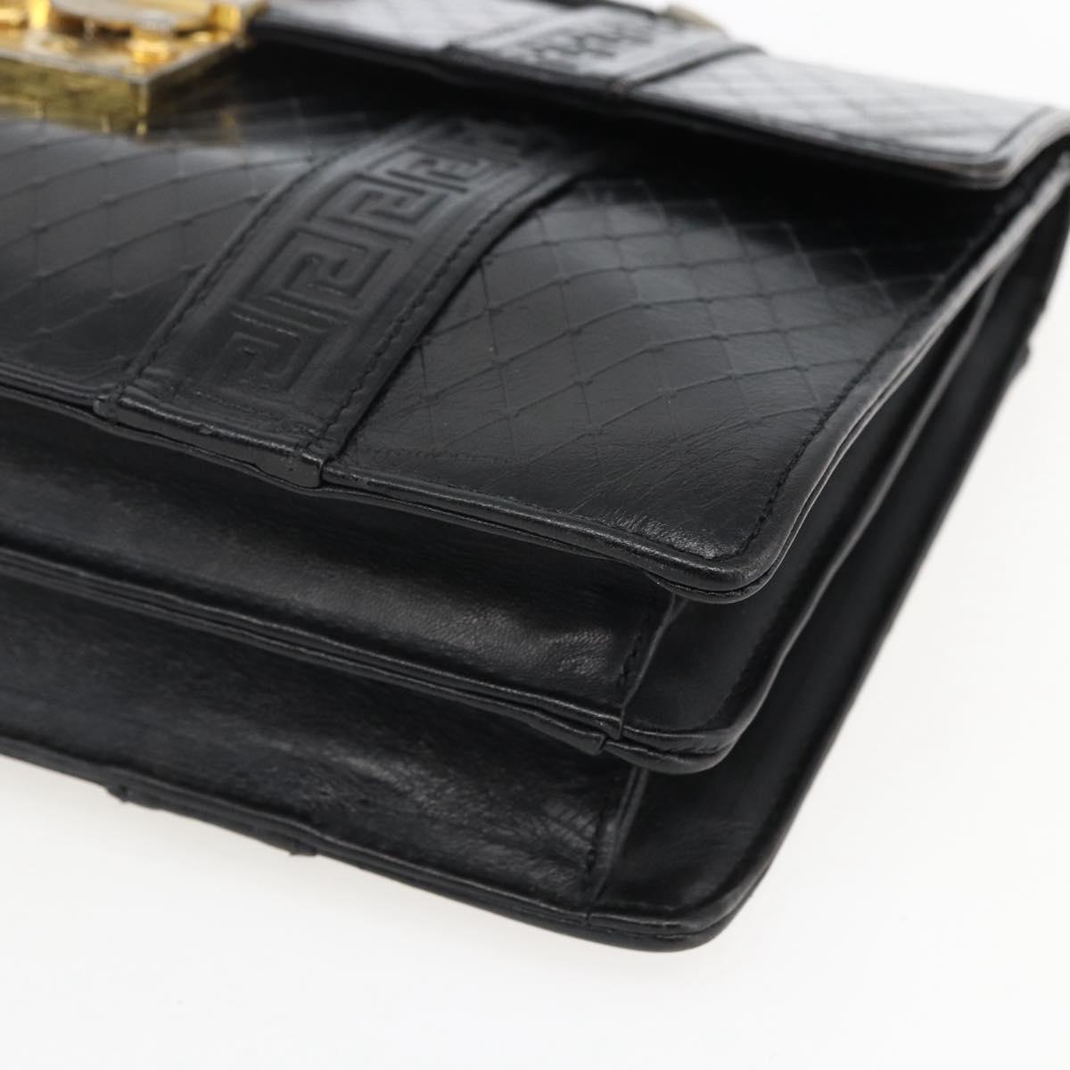 Gianni Versace Hand Bag Leather Black Gold Auth bs33005