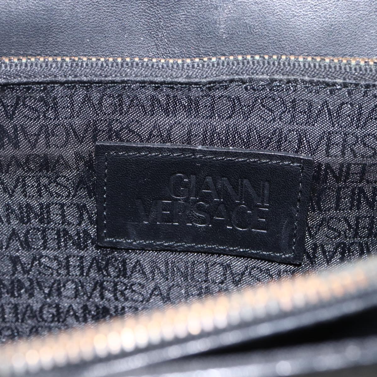 Gianni Versace Hand Bag Leather Black Gold Auth bs33005