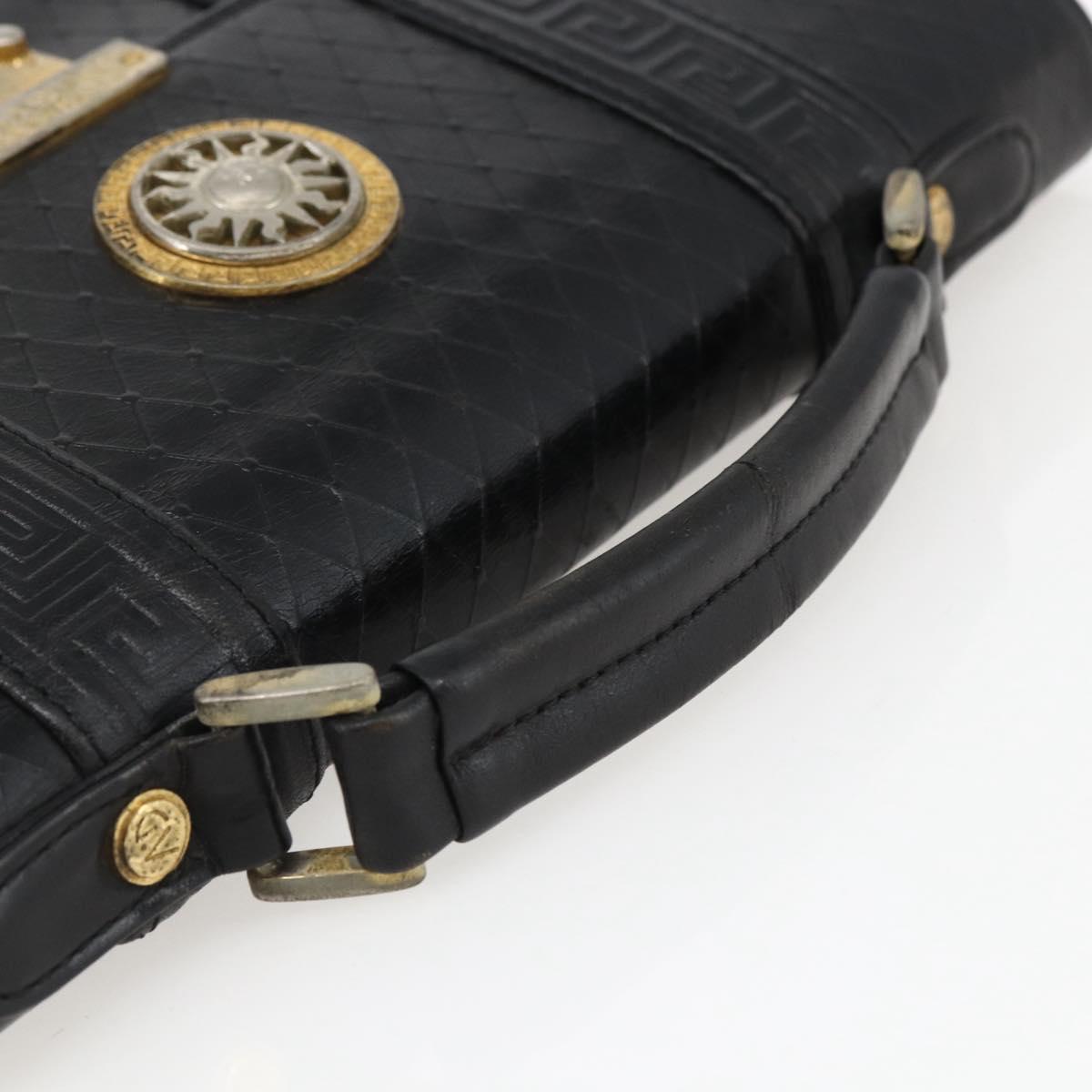 Gianni Versace Hand Bag Leather Black Gold Auth bs33005