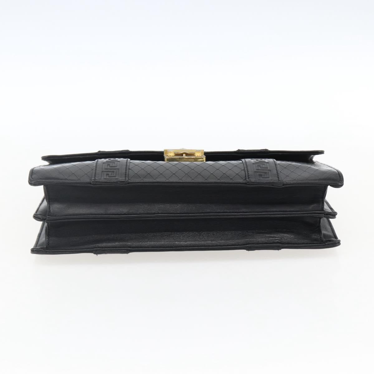Gianni Versace Hand Bag Leather Black Gold Auth bs33005