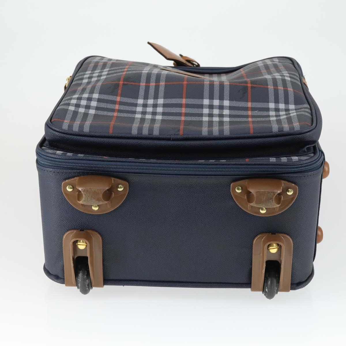 Burberrys Nova Check Carry Case Trunk PVC Leather Navy Gold Auth bs33020