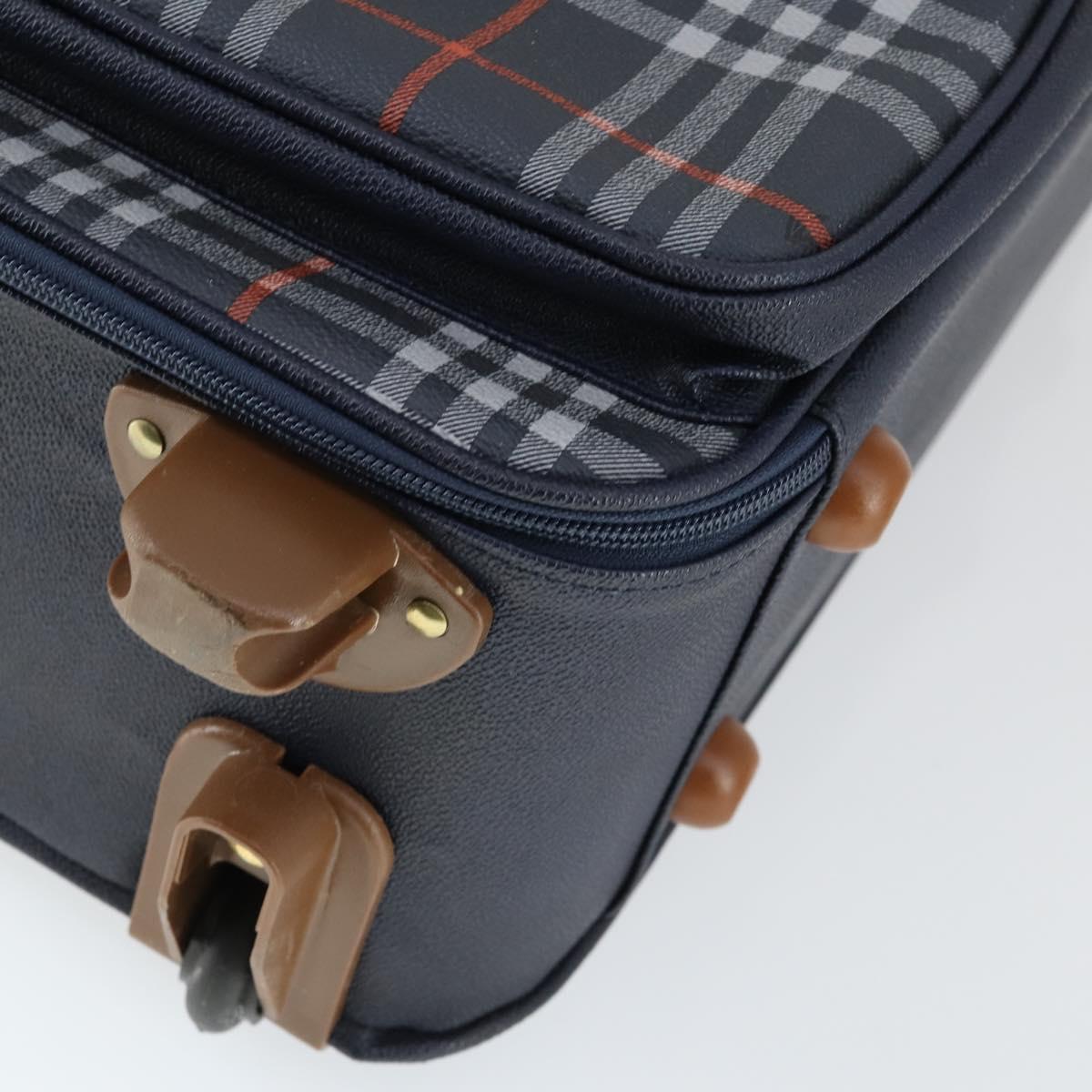 Burberrys Nova Check Carry Case Trunk PVC Leather Navy Gold Auth bs33020