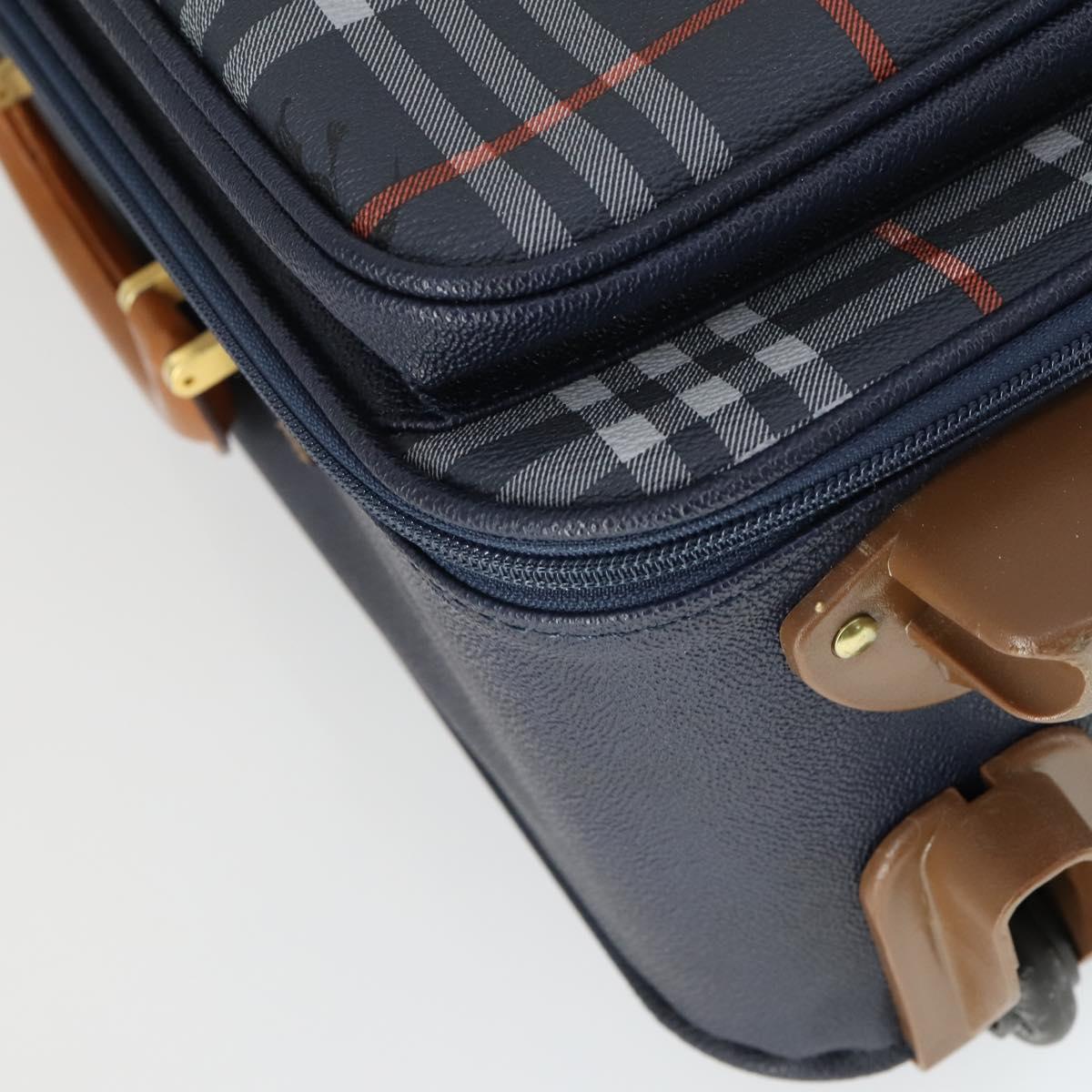 Burberrys Nova Check Carry Case Trunk PVC Leather Navy Gold Auth bs33020