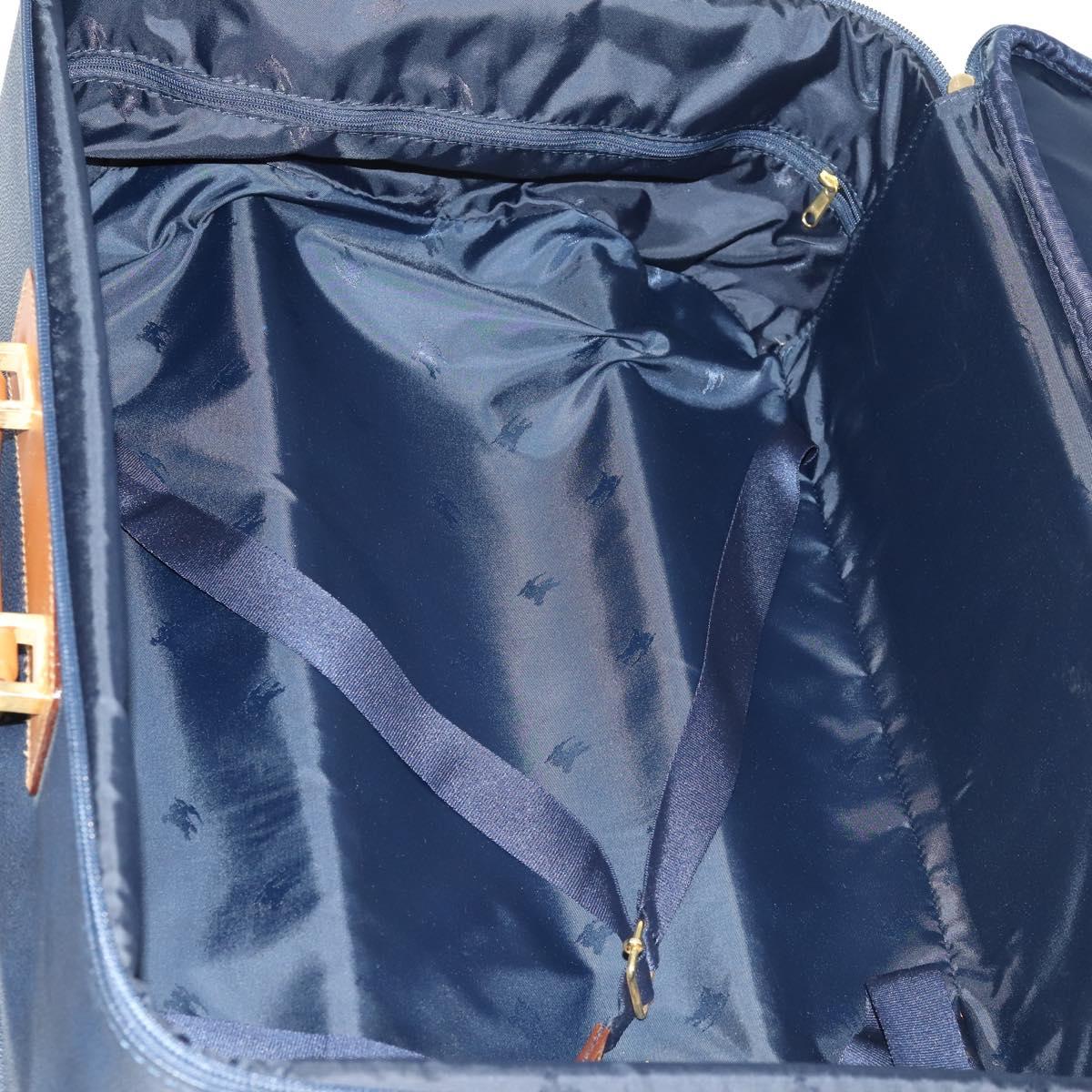 Burberrys Nova Check Carry Case Trunk PVC Leather Navy Gold Auth bs33020
