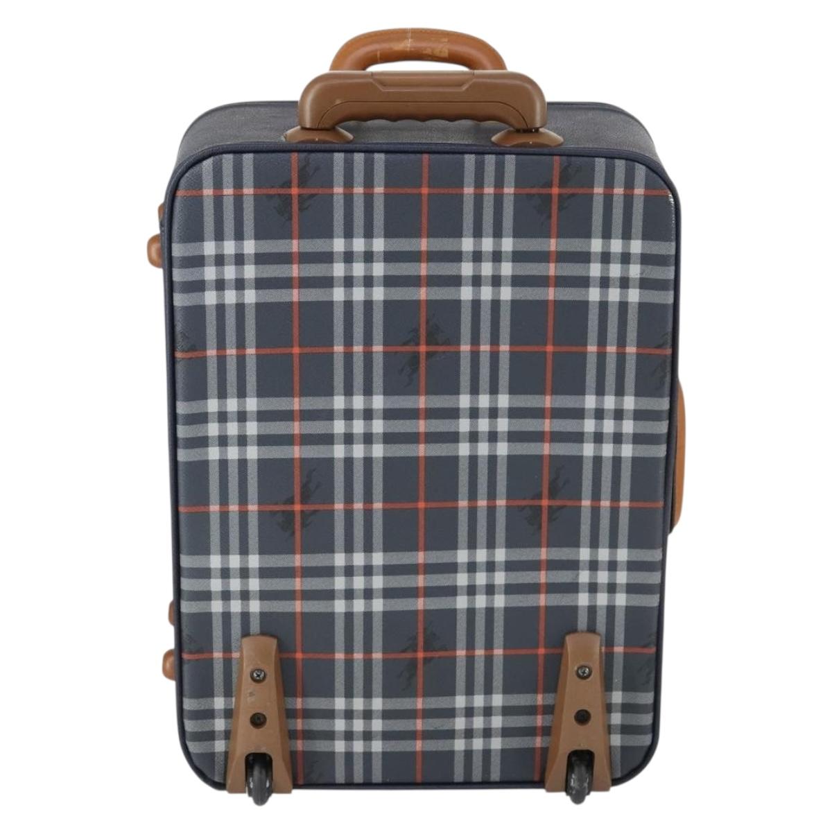 Burberrys Nova Check Carry Case Trunk PVC Leather Navy Gold Auth bs33020