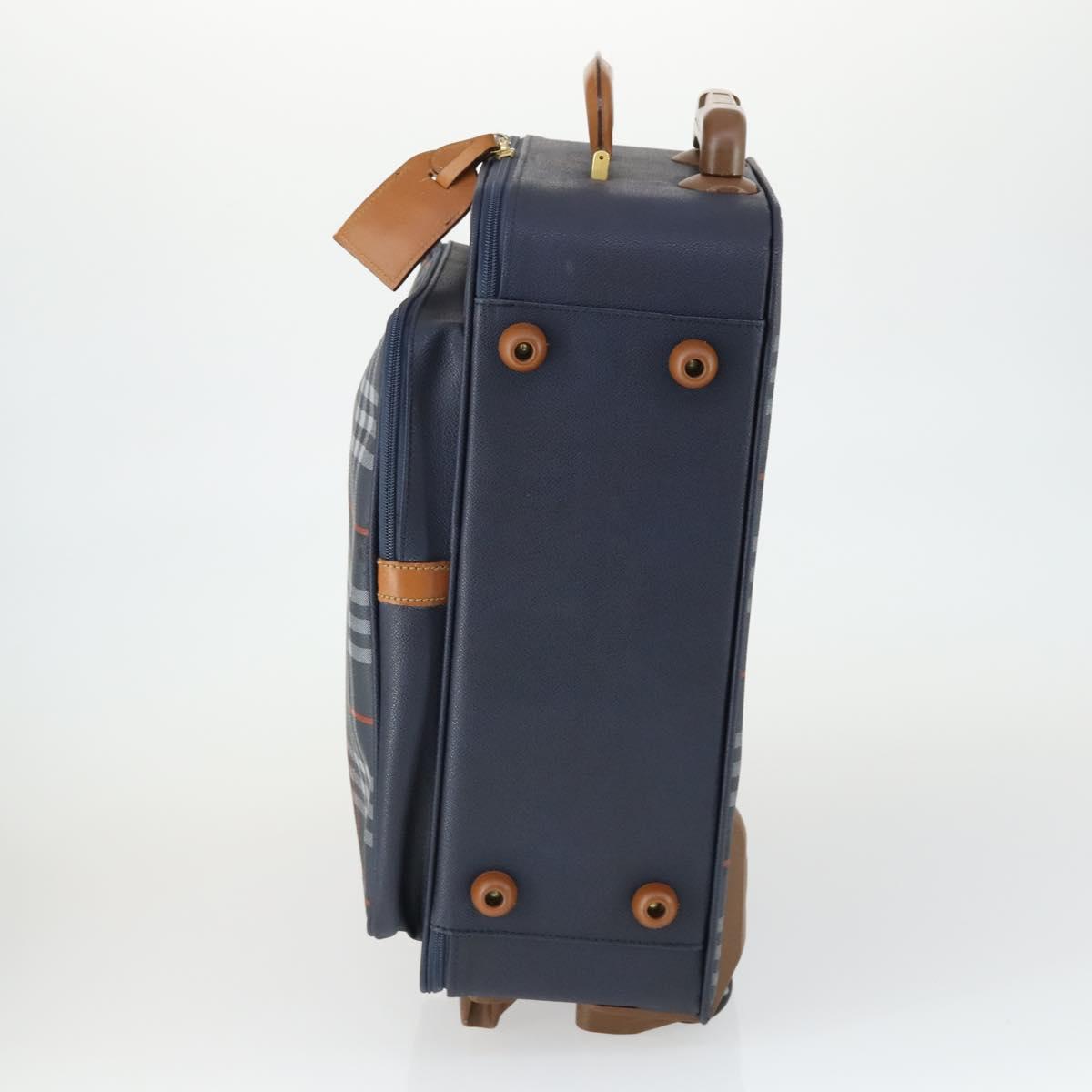 Burberrys Nova Check Carry Case Trunk PVC Leather Navy Gold Auth bs33020
