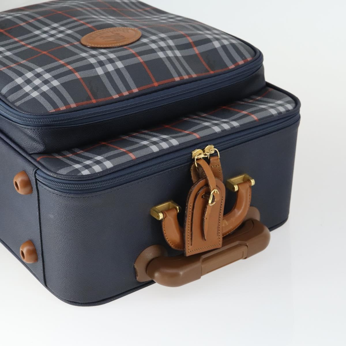 Burberrys Nova Check Carry Case Trunk PVC Leather Navy Gold Auth bs33020