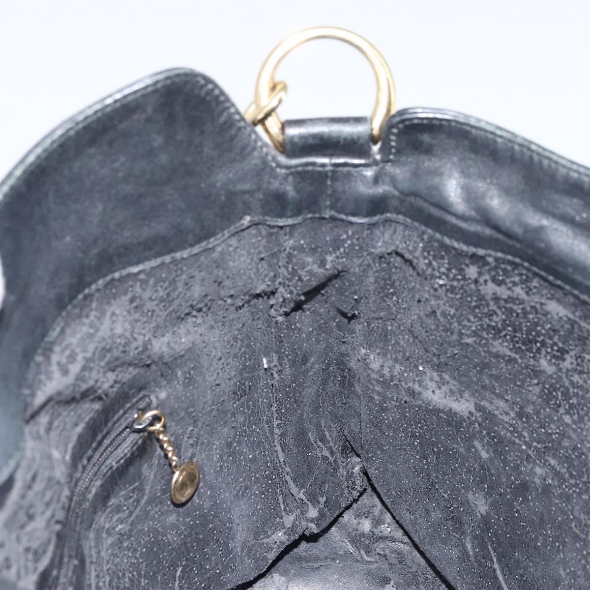 GUCCI Bamboo Hand Bag Leather Black Gold Auth bs33028