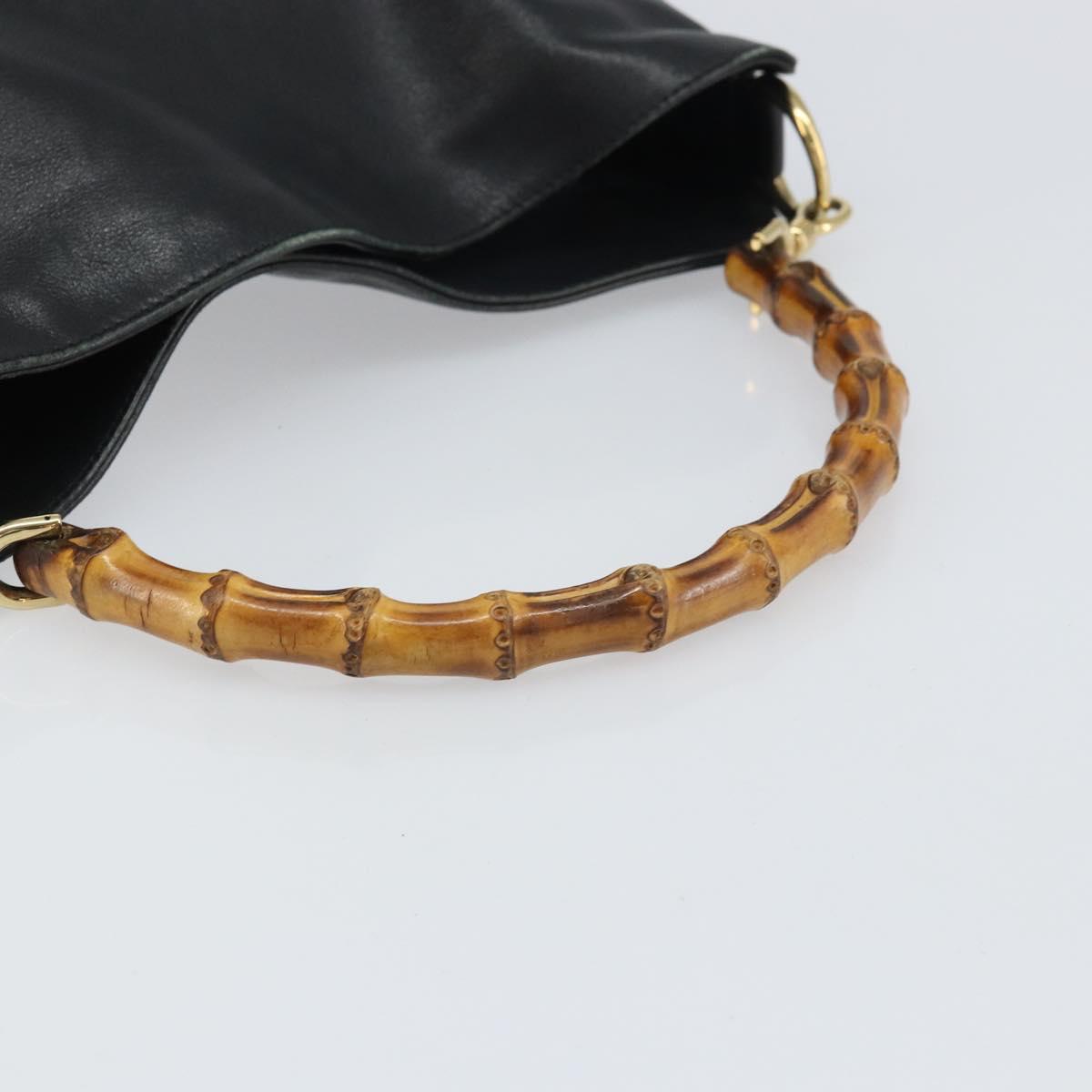GUCCI Bamboo Hand Bag Leather Black Gold Auth bs33028