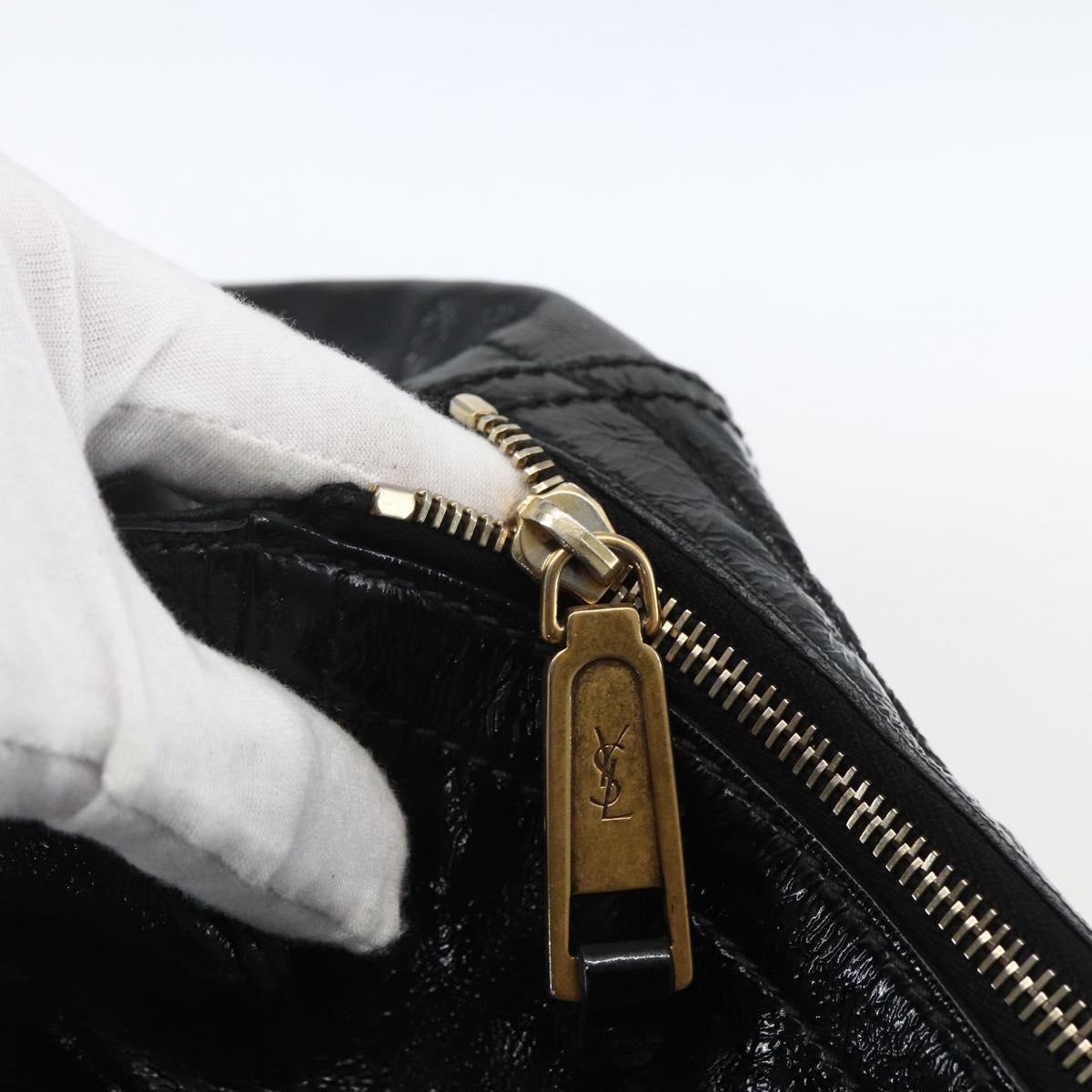 SAINT LAURENT Tote Bag Patent leather Black Gold 175884 Auth bs33038