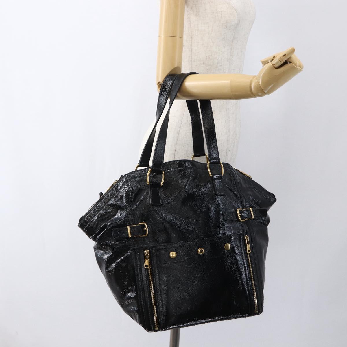 SAINT LAURENT Tote Bag Patent leather Black Gold 175884 Auth bs33038