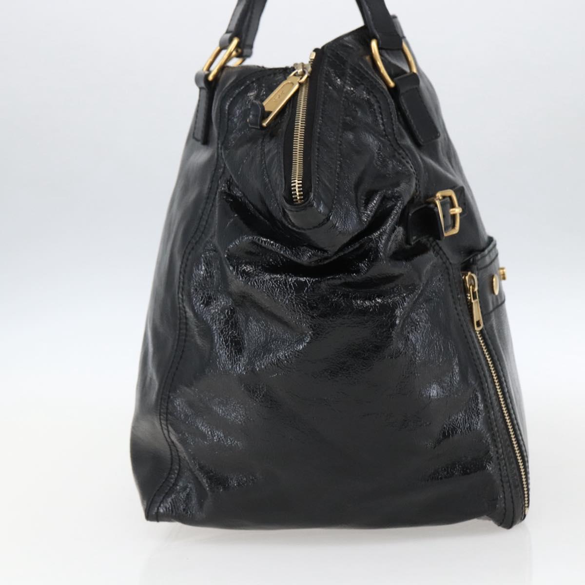 SAINT LAURENT Tote Bag Patent leather Black Gold 175884 Auth bs33038