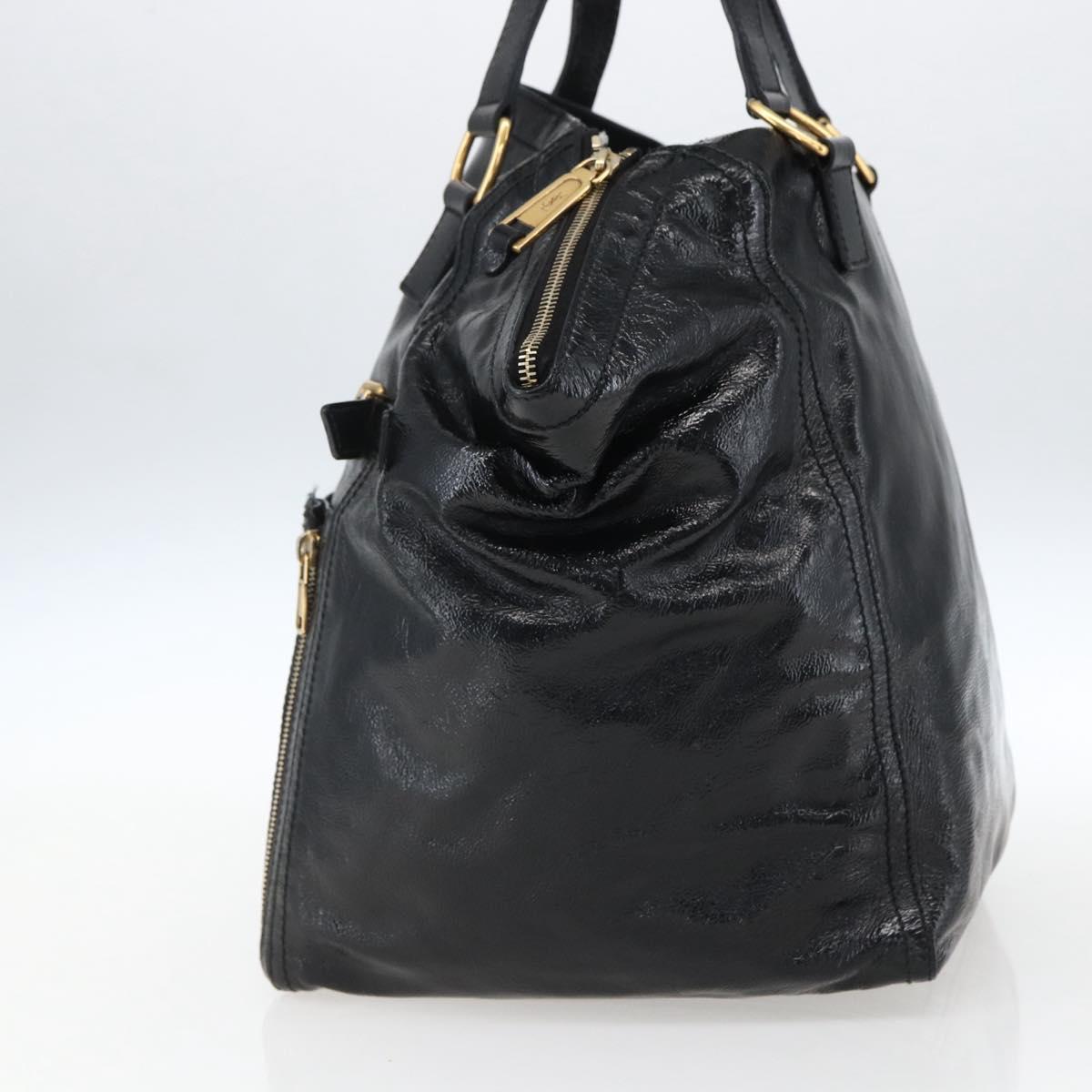 SAINT LAURENT Tote Bag Patent leather Black Gold 175884 Auth bs33038