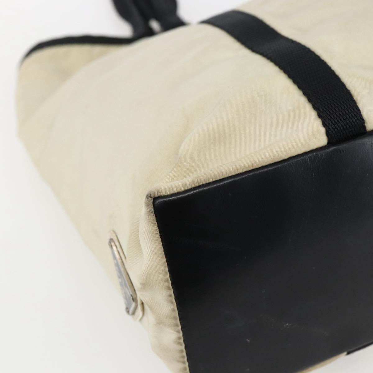 PRADA Tote Bag Nylon Cream Silver Auth bs33042