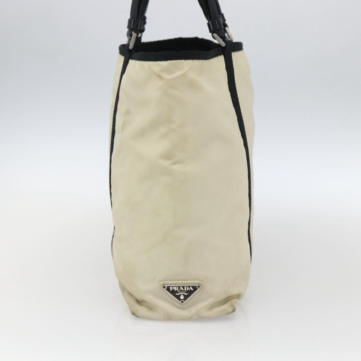 PRADA Tote Bag Nylon Cream Silver Auth bs33042