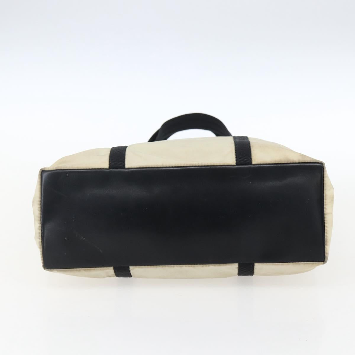 PRADA Tote Bag Nylon Cream Silver Auth bs33042