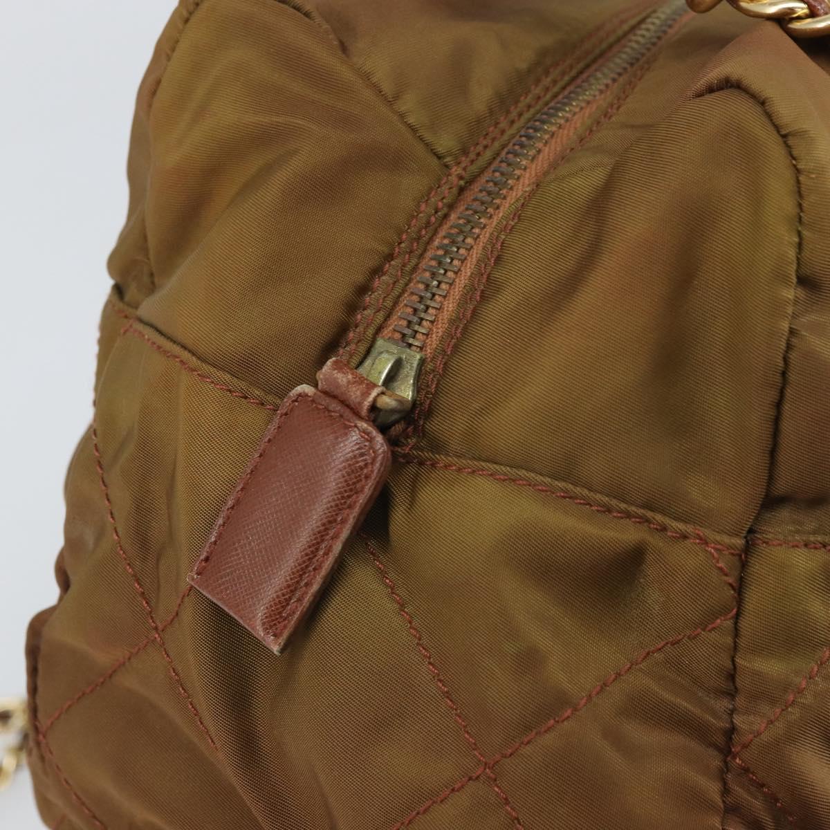 PRADA Chain Shoulder Bag Nylon Brown Gold Auth bs33044