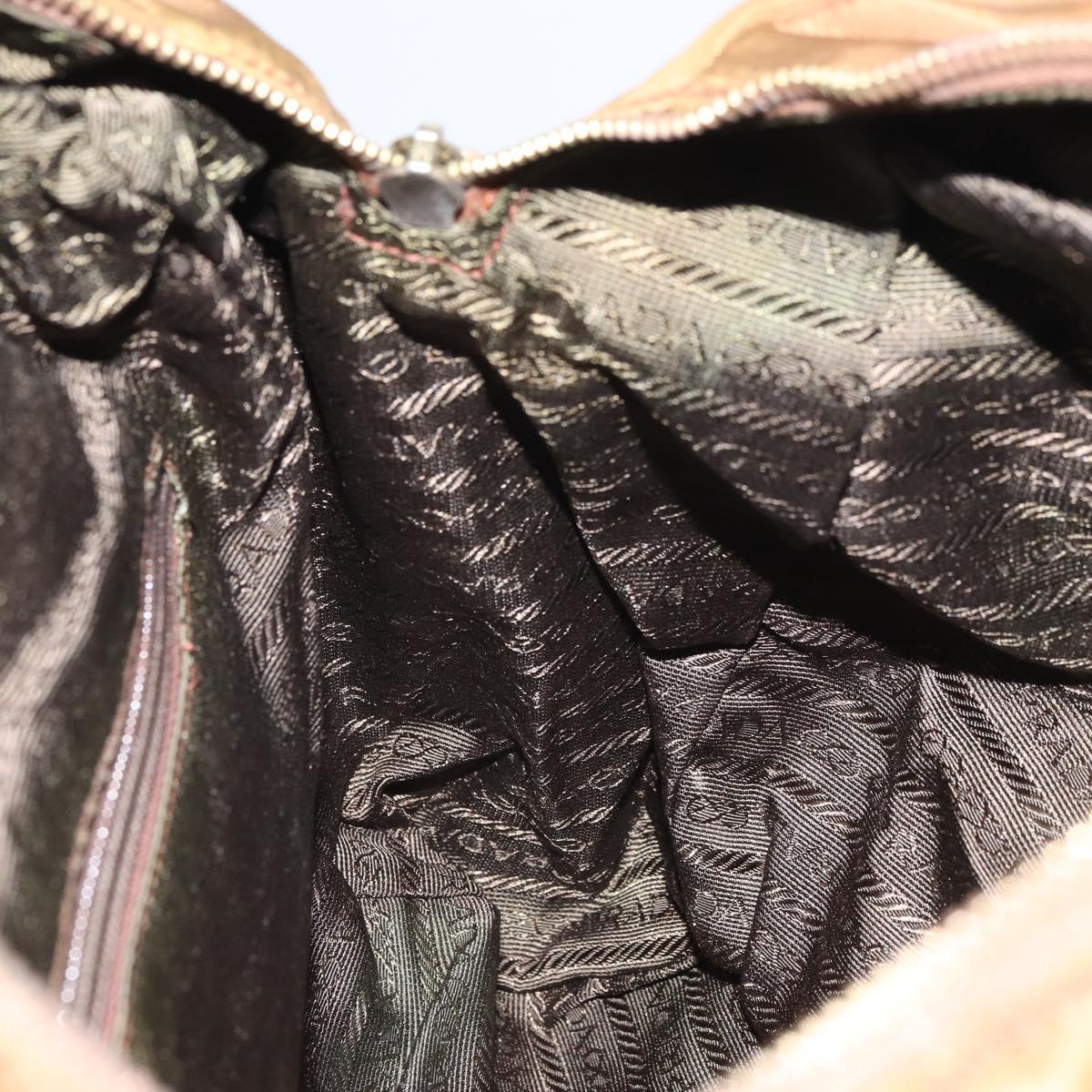 PRADA Chain Shoulder Bag Nylon Brown Gold Auth bs33044