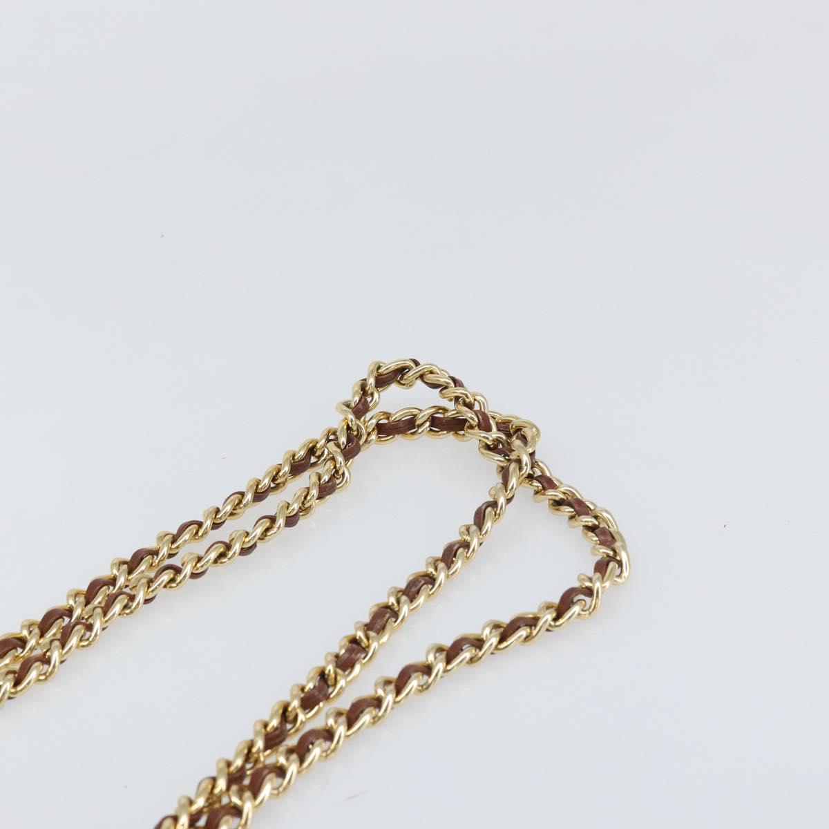 PRADA Chain Shoulder Bag Nylon Brown Gold Auth bs33044