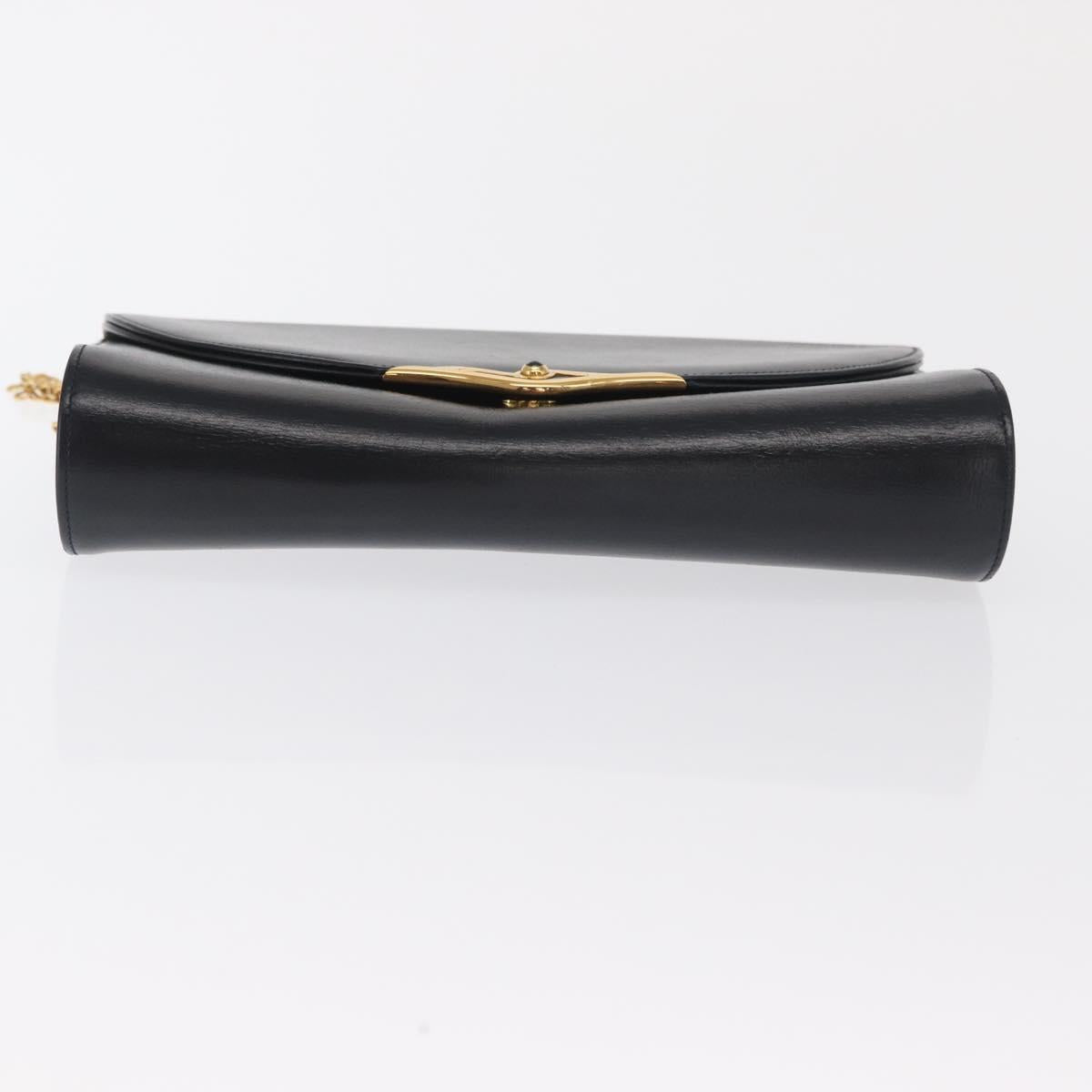 CARTIER Chain Shoulder Bag Leather Navy Gold Auth bs33045