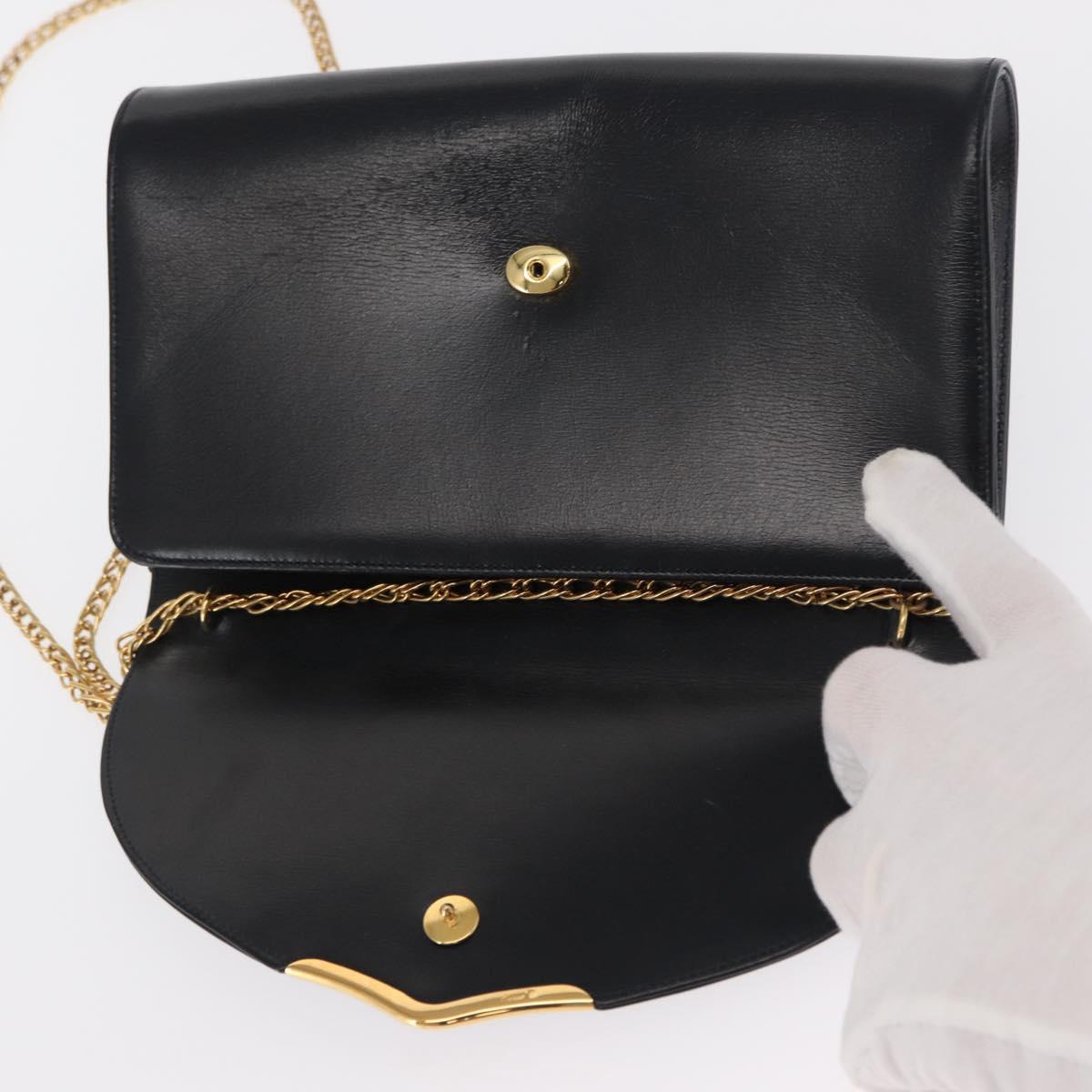 CARTIER Chain Shoulder Bag Leather Navy Gold Auth bs33045