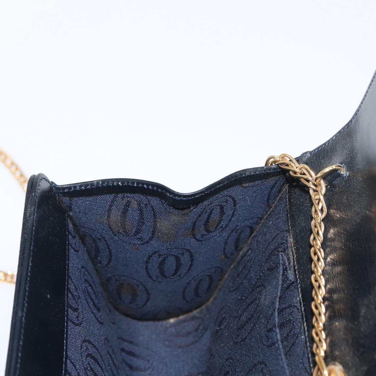 CARTIER Chain Shoulder Bag Leather Navy Gold Auth bs33045