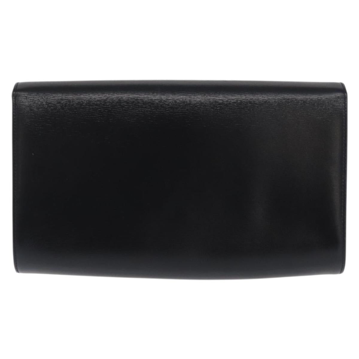 CARTIER Chain Shoulder Bag Leather Navy Gold Auth bs33045