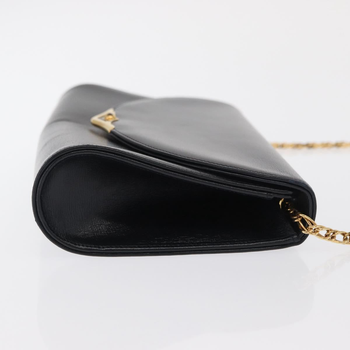 CARTIER Chain Shoulder Bag Leather Navy Gold Auth bs33045