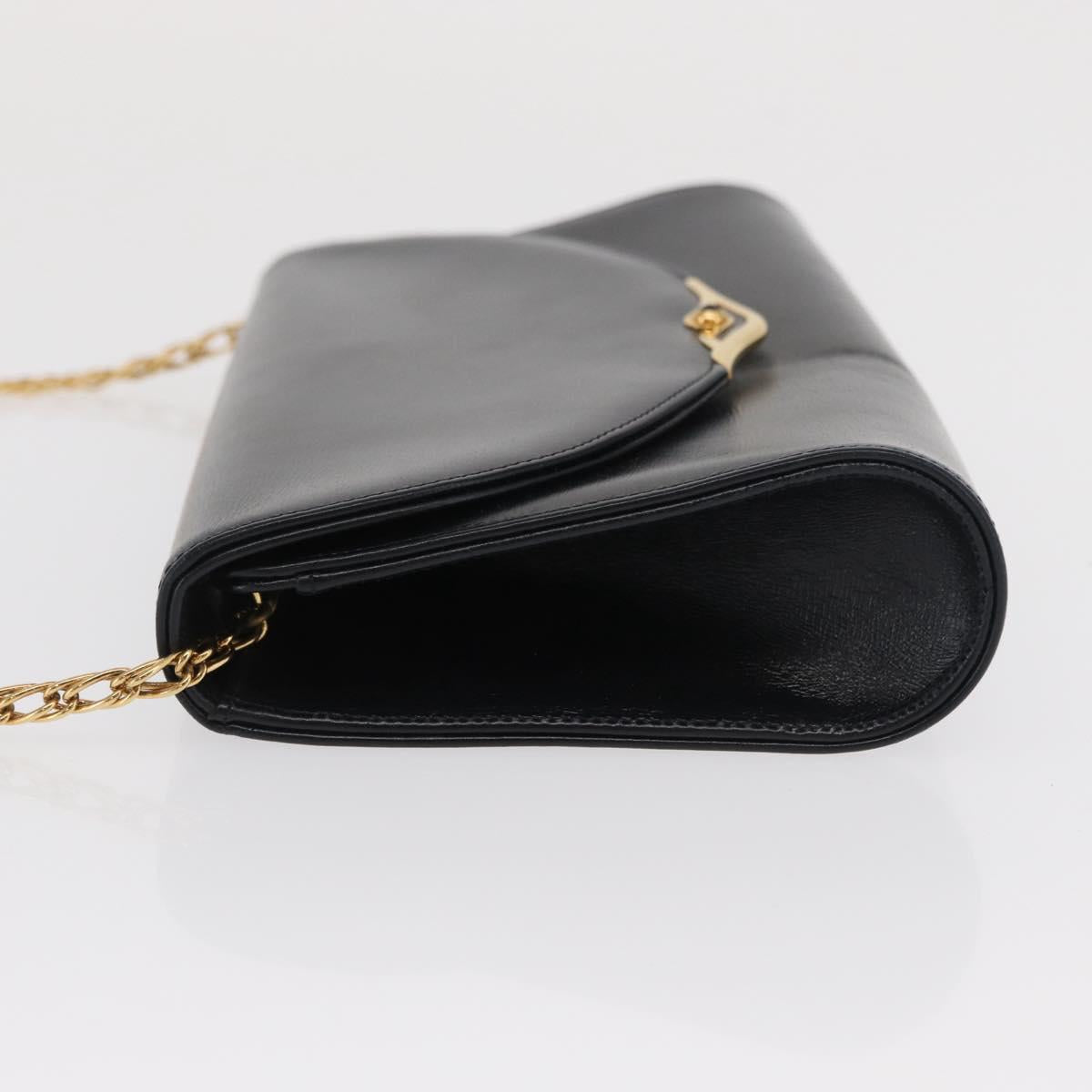 CARTIER Chain Shoulder Bag Leather Navy Gold Auth bs33045