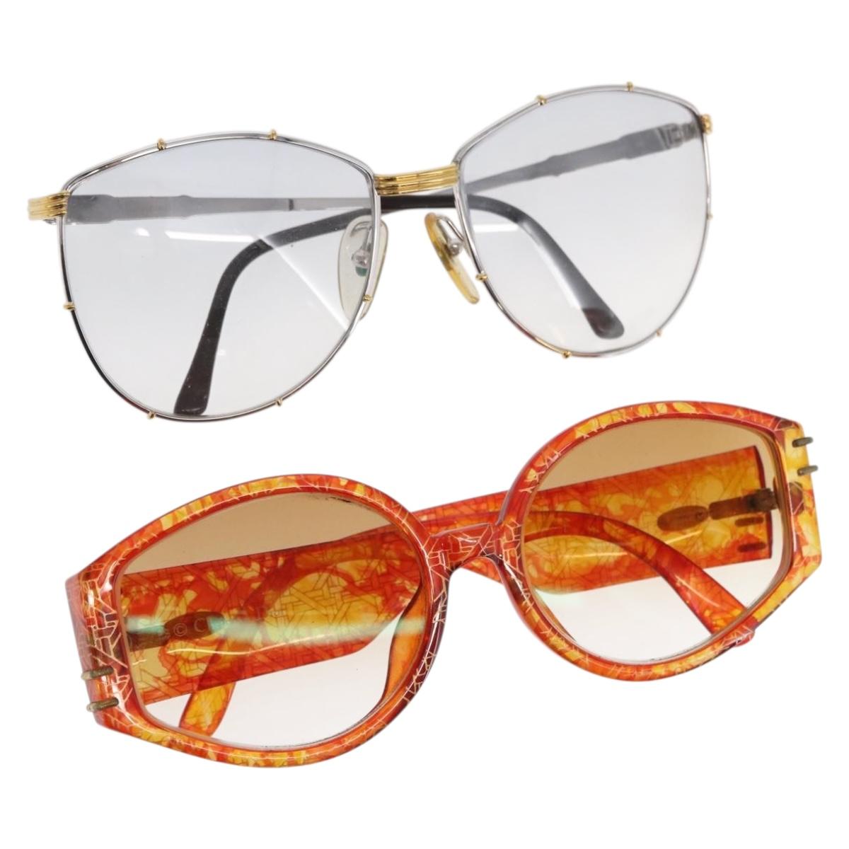 Christian Dior Sunglasses plastic 2 Set Brown Silver Auth bs33050