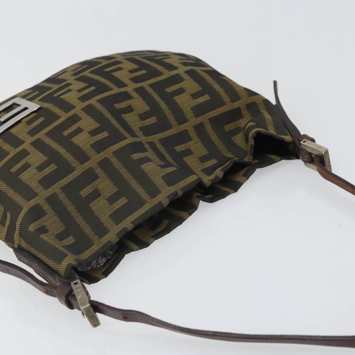 FENDI Zucca Canvas Hand Bag Brown Black Silver Auth bs33057